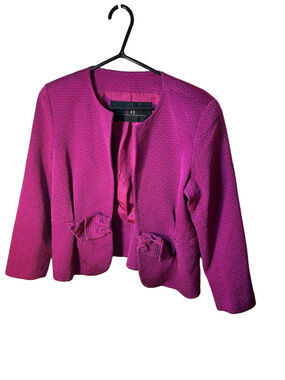 Carolina Herrera Rare Women's Bright Fuchsia Textured Crop Blazer Jacket Size 14
